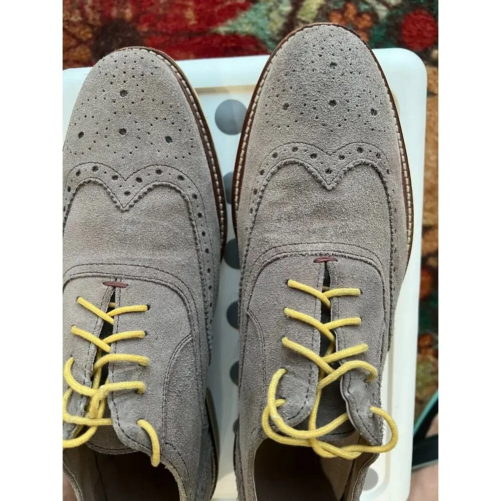 Banana Republic Wingtip Suede leather Oxfords Gray /Lime Men's shoes 9.5